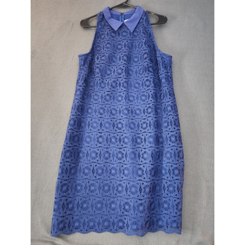 TRINA‎ TURK Sz 12 Blue Floral Lace Luxury Silk Trim Cocktail Mini Dress NWT $298